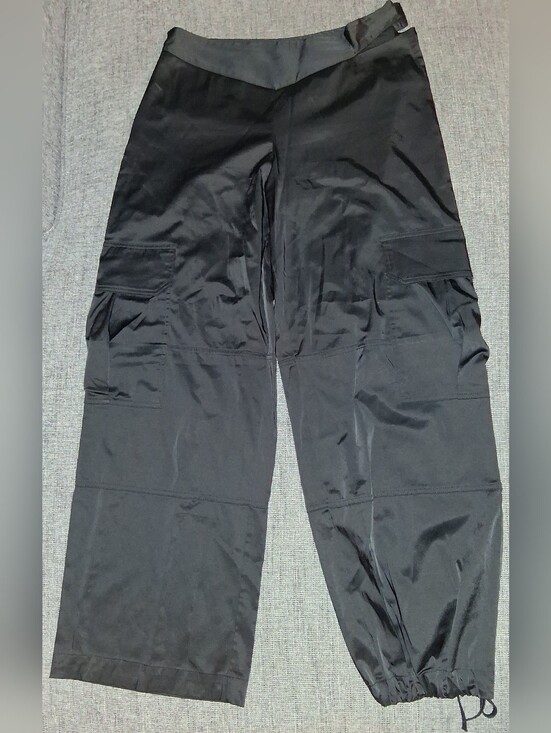 Zara Pants - Zara Black Women's Satin Like Cargo  Pants with Left Side Cut Out